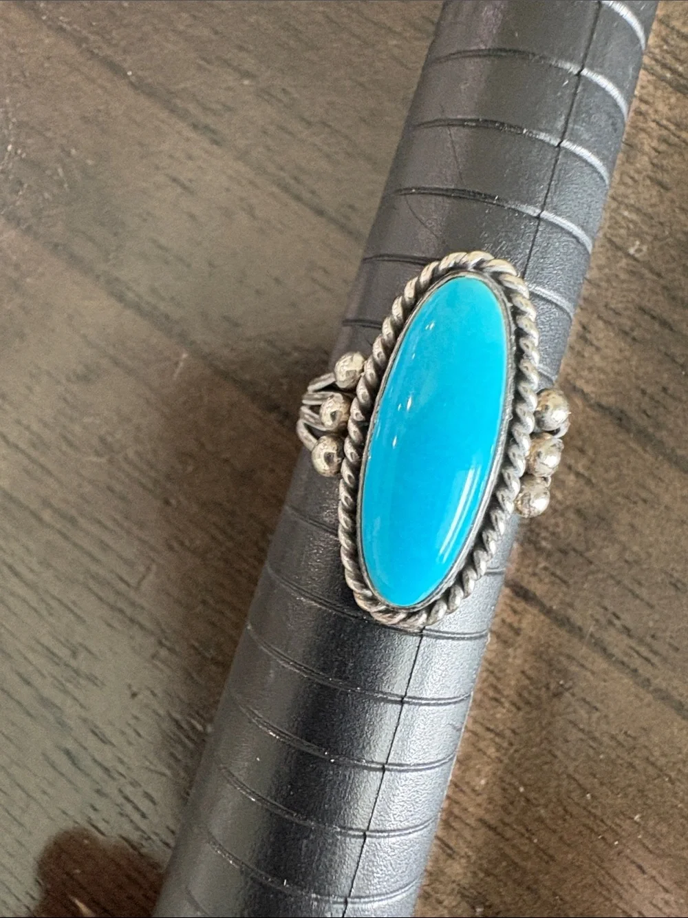 Vintage Sterling Silver Turquoise Oval Statement Ring - Blue
